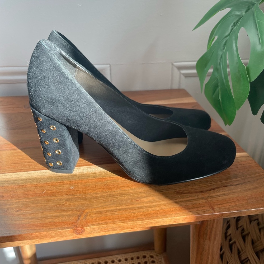 Kate Spade black heels with gold studded accents